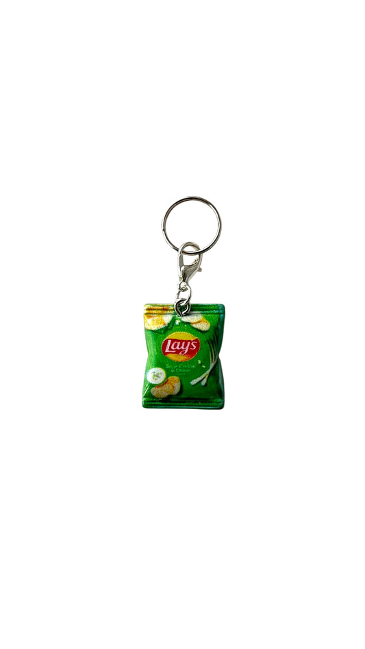 Lays dill pickle potato chips charm on a white background