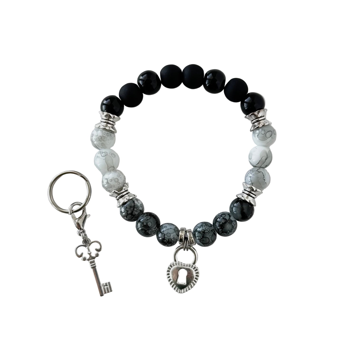 Silver locket set - stone beads