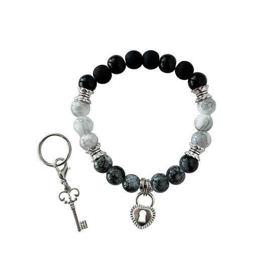 Silver locket set - stone beads