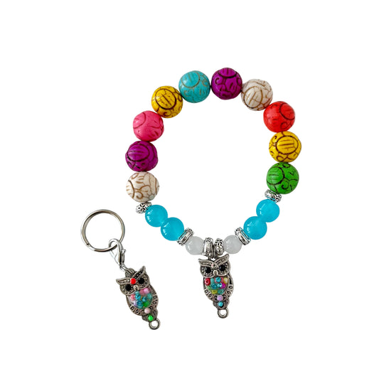 Rainbow owl set - stone beads