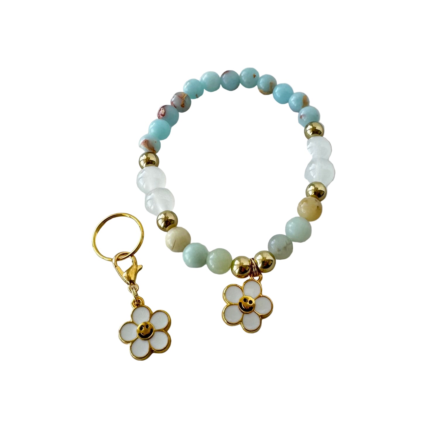 White happy daisy set - stone beads