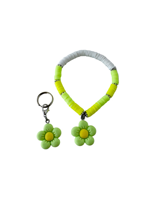 Green daisy set - clay beads