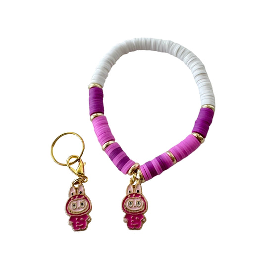 Dark pink Labubu set - clay beads