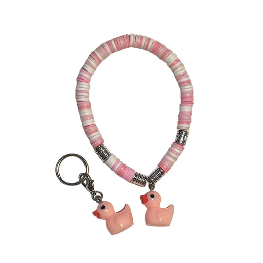 Pink rubber duck set - clay beads
