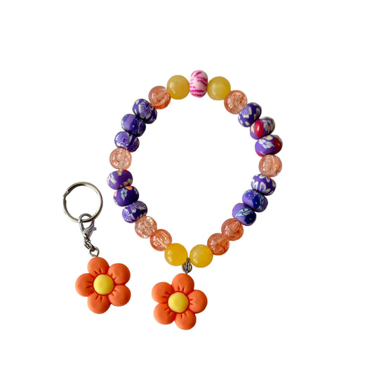 Orange daisy set - stone beads